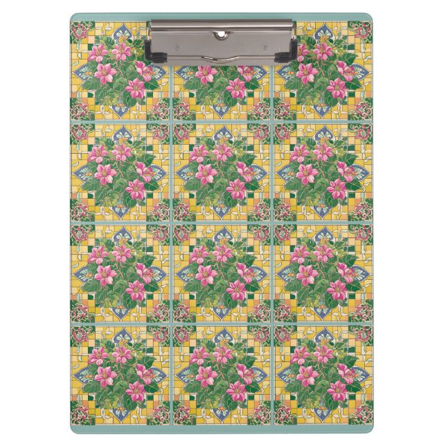 Pranchetas Rosa no Azulejo Amarelo (Frente)