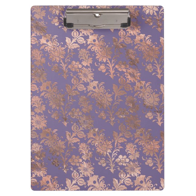 Pranchetas Rosa Ouro Glamouroso com Folha e Floral Lavanda (Frente)