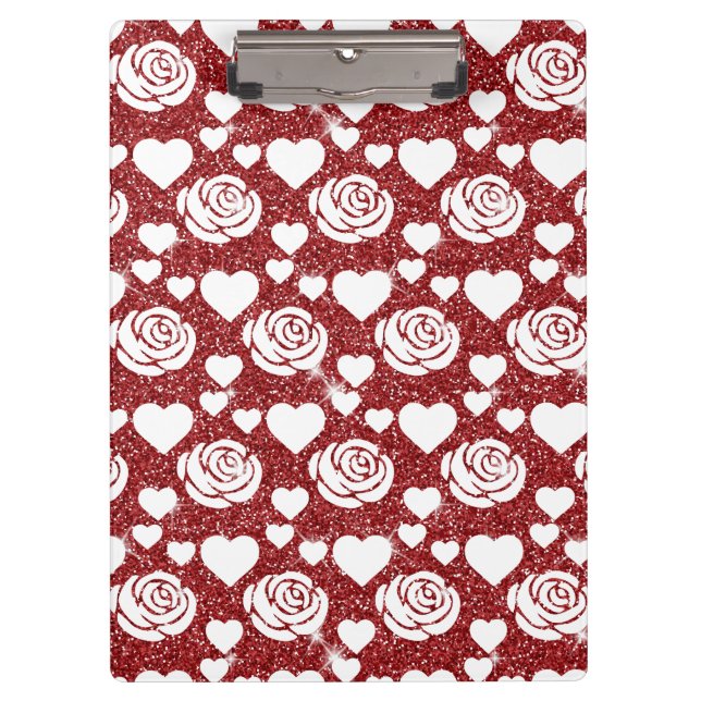 Pranchetas Rosas Brancas Flores de Glitter Vermelho Amantes F (Frente)