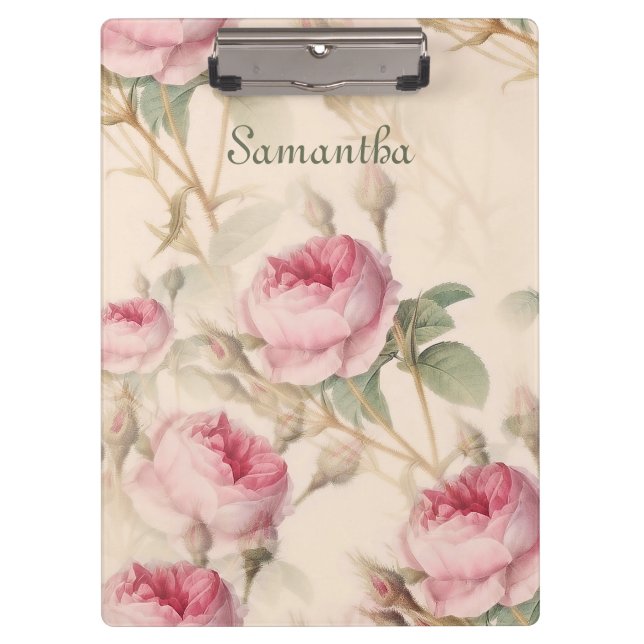 Pranchetas Rosas Rosa Elegantes Adicione Seu Nome (Frente)