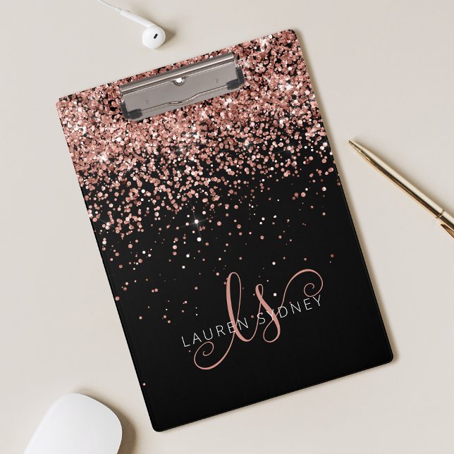 Pranchetas Rose Gold Blush Pink Glitter Glam Monogram Name (Criador carregado)