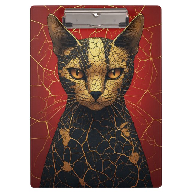 Pranchetas Rosto de Gato Místico Com Linhas de Fratura Dourad (Frente)
