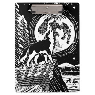 Pranchetas Rouco de Howling Preto e Branco no Linocut da Noit
