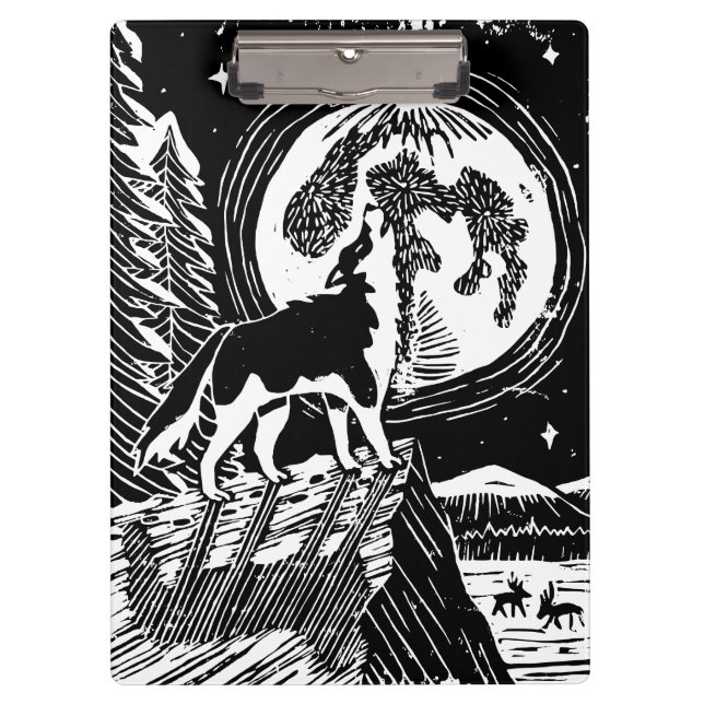 Pranchetas Rouco de Howling Preto e Branco no Linocut da Noit (Frente)
