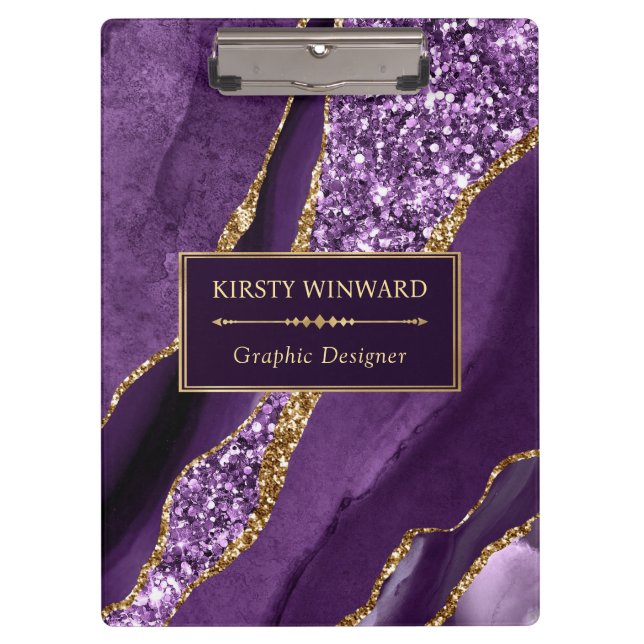 Pranchetas Roxo Elegante e Agato Dourado do Oceano Glitter (Frente)