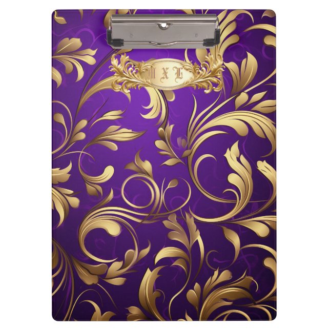 Pranchetas Roxo Elegante e Damasco Dourado Monograma (Frente)