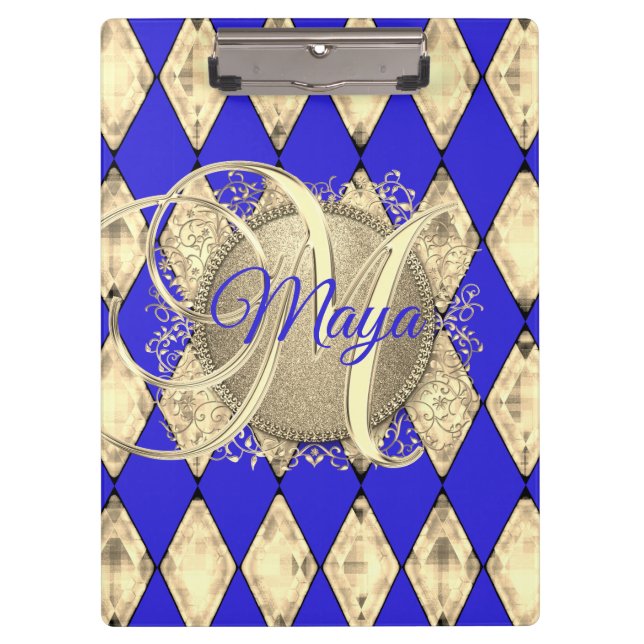 Pranchetas Royal Blue e Dourado Glam Monograma (Frente)
