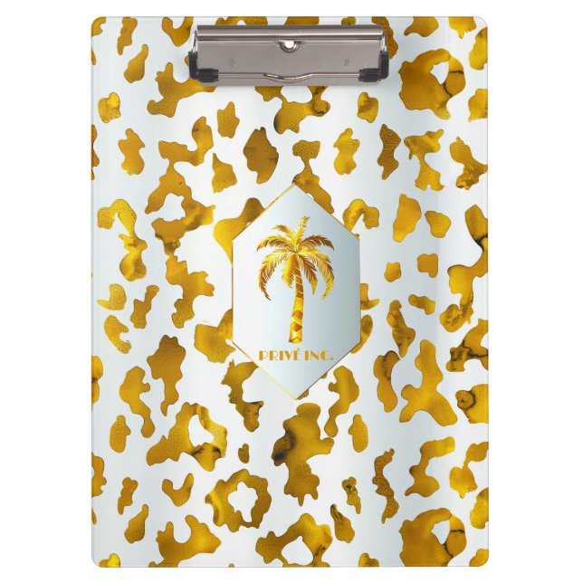 Pranchetas Safari Chic Luxe Dourado e White Animal Print (Frente)