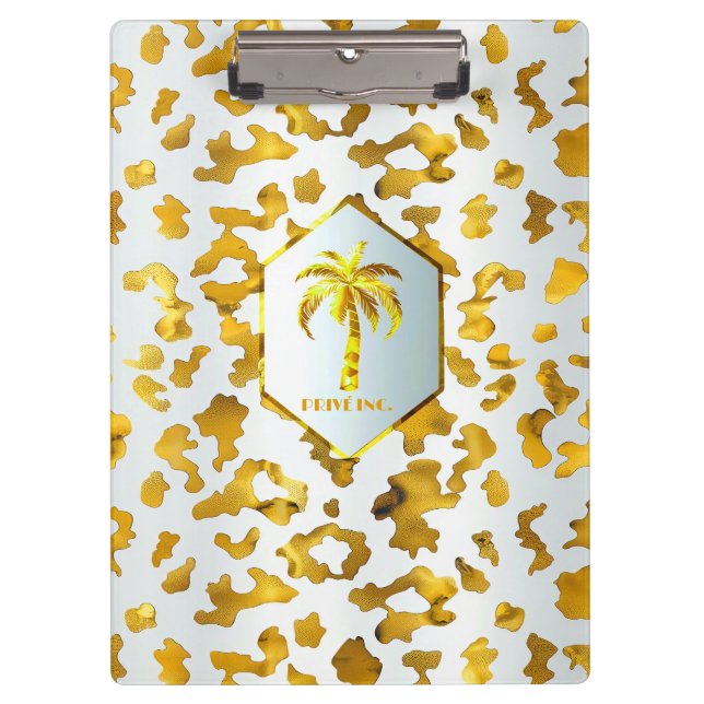 Pranchetas Safari Chic Luxe Gold & White Animal Print (Frente)