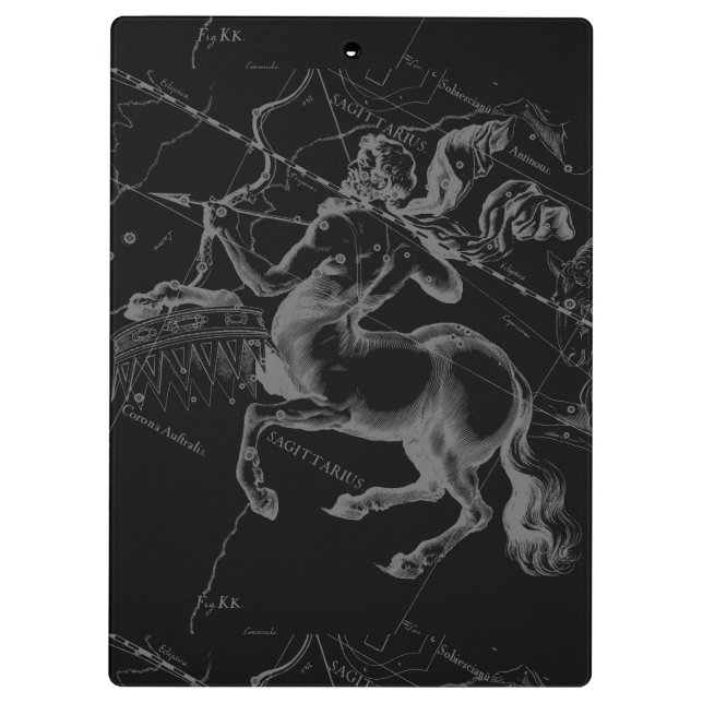 Pranchetas Sagittarius Constellation Hevelius Map on Black (Verso)
