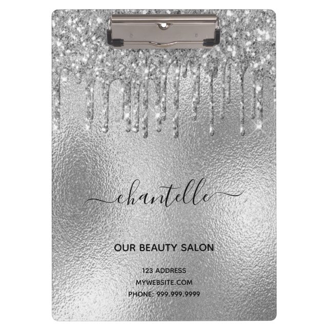 Pranchetas Salão de beleza com brilho prateado (Frente)