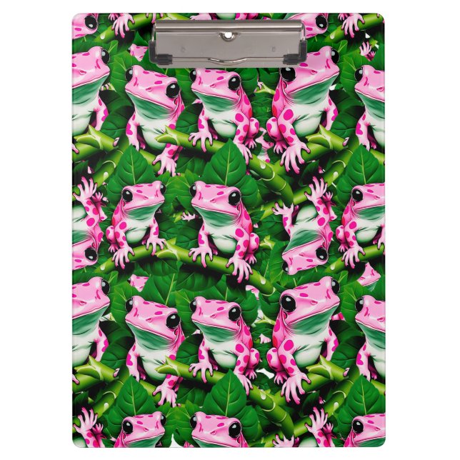 Pranchetas Sapo Rosa No Padrão De Folha Verde Design (Frente)