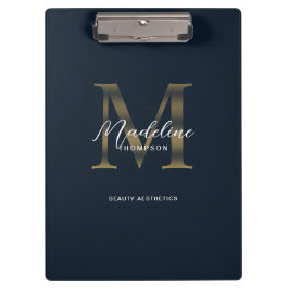 Pranchetas Script Chic Metalizado Azul Marinho Dourado Monogr