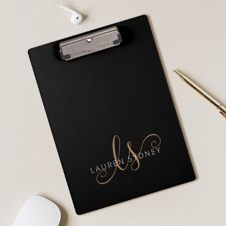 Pranchetas Script Feminino Dourado Preto Moderno Monograma