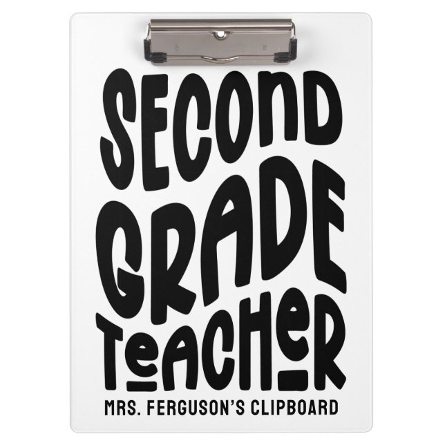 Pranchetas Second Grade Teacher Black Typography Design  (Frente)