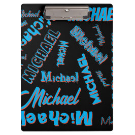 Pranchetas Seu nome é padrão monograma azul preto