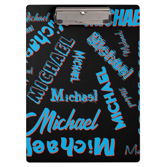 Pranchetas Seu nome é padrão monograma azul preto (Frente)