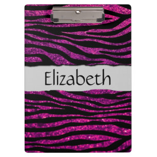 Pranchetas Seu nome - impressão animal, zebra, brilho - rosa