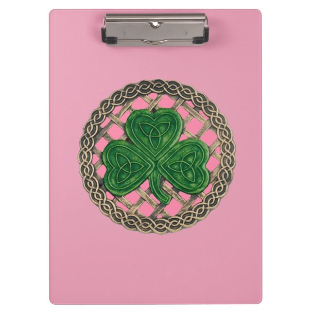 Pranchetas Shamrock Rosa Na Área De Transferência De Nós Celt (Frente)