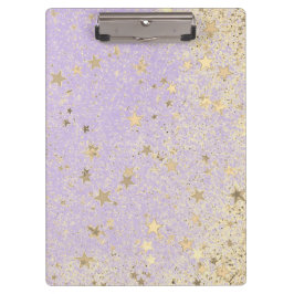 Pranchetas Shimmery Glittery Dourado Stars on Lavanda Notebo