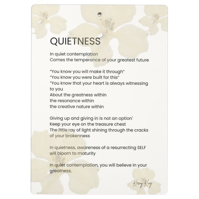 Pranchetas Silêncio Poema de Palavras Escrito Inspiracional (Verso)