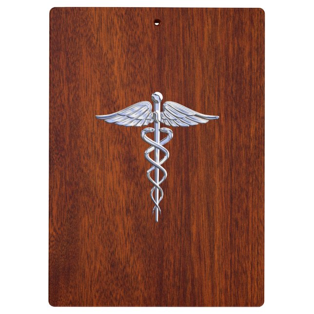 Pranchetas Silver Caduceus Símbolo Médico Decor Mahogany (Verso)