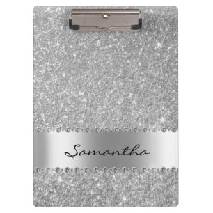 Pranchetas Silver Diamond Glitter Bling Girls Name