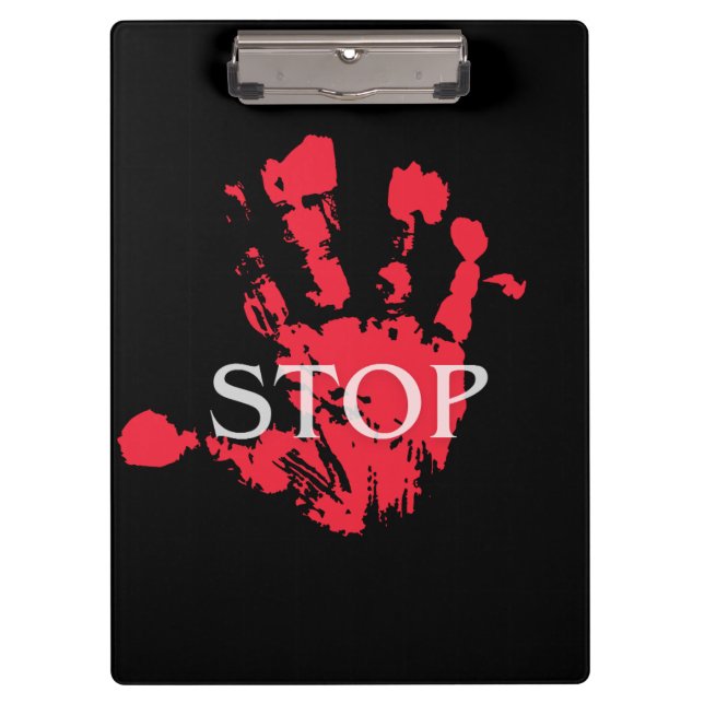 Pranchetas Símbolo de Alerta "STOP" com Impressão de Mão Verm (Frente)