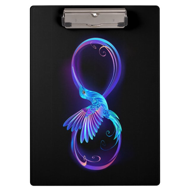 Pranchetas Símbolo Neon Infinity com Hummingbird brilhante (Frente)
