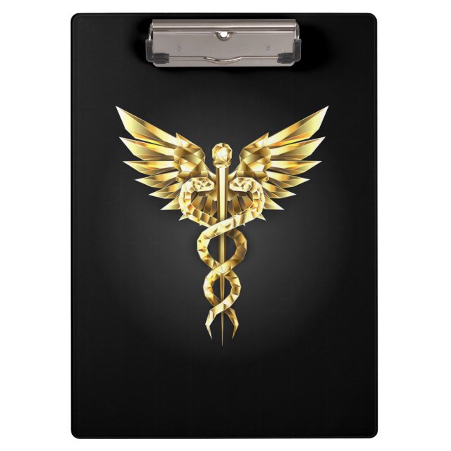 Pranchetas Símbolo Poligonal Dourado Caduceus (Frente)