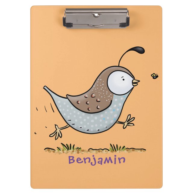 Pranchetas Simulação de desenho animado da codorniz californi (Frente)