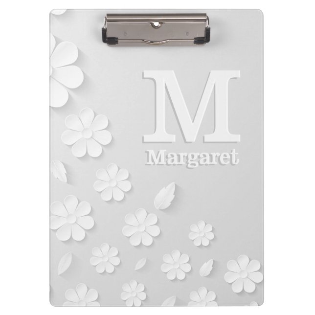Pranchetas Sinais brancos, florais, gravados, personalizados (Frente)