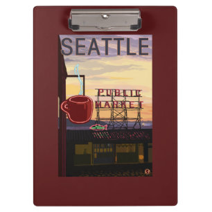 Pranchetas Sinal do mercado do lugar de SeattlePike e opiniã