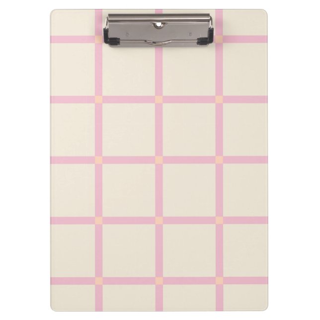 Pranchetas Soft Beige & Pink Grid Pattern (Frente)
