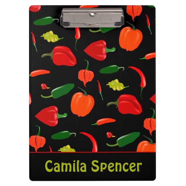 Pranchetas Spicy Chili Pepper Pattern Personalized Clipboard (Frente)