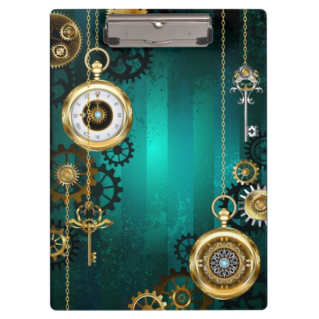 Pranchetas Steampunk Jewelry Watch em um fundo verde (Frente)
