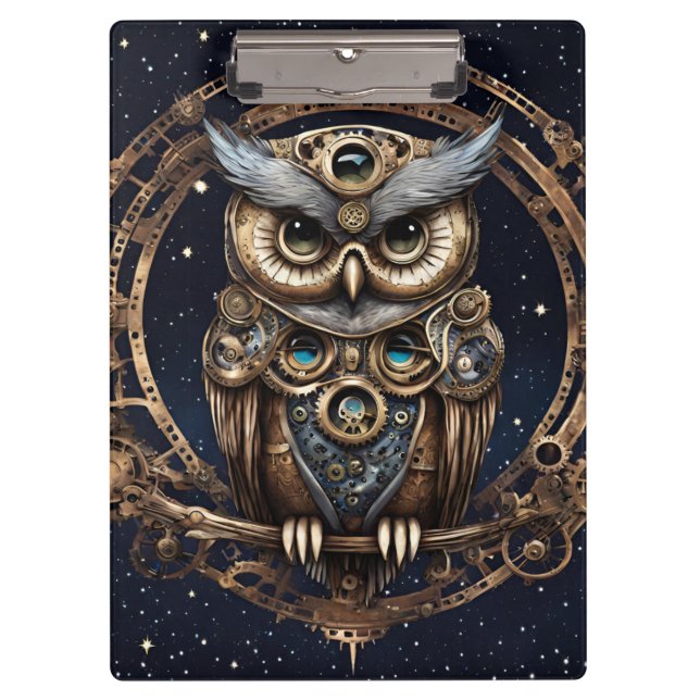 Pranchetas Steampunk Owl contra o céu estrelado (Frente)