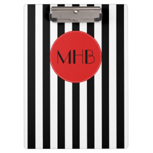Pranchetas Stripes brancas e pretas, padrão riscado, monogram