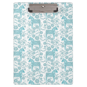Pranchetas Sueco Dala Horse Teal Green e White FolArt