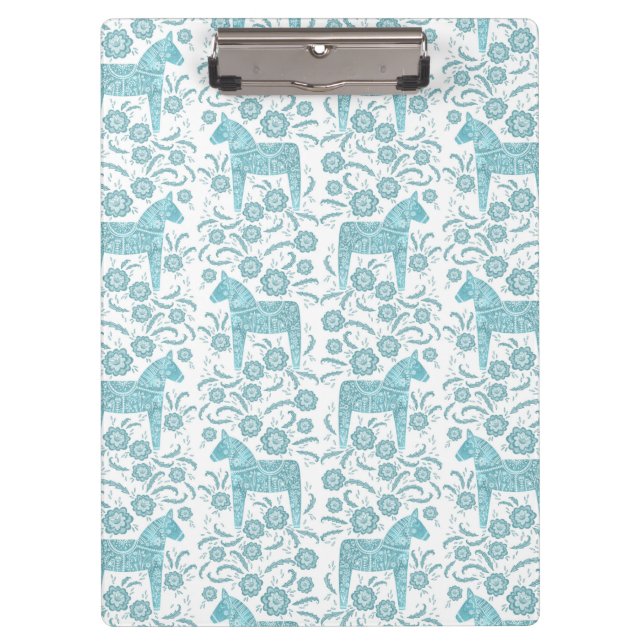 Pranchetas Sueco Dala Horse Teal Green e White FolArt (Frente)