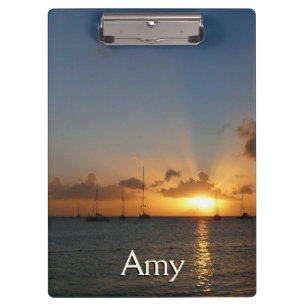 Pranchetas Sunset com Imagem de Paisagem Tropical de Barcos d