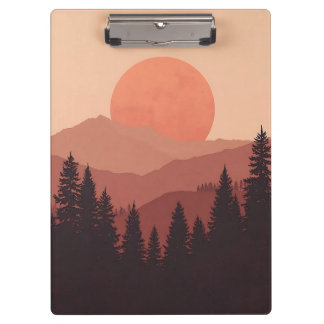 Pranchetas Sunset Mountain Forest Nature Illustration