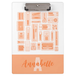 Pranchetas Suprimentos De Arte Whimsical Peach Orange Monogra