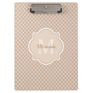Pranchetas Tan formal Quatrefoil Mongogram com nome