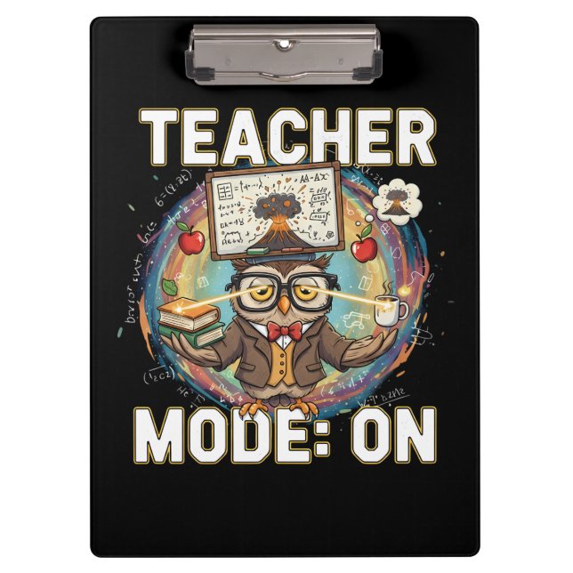 Pranchetas Teacher Mode: ON – Funny Owl Teacher Design (Frente)
