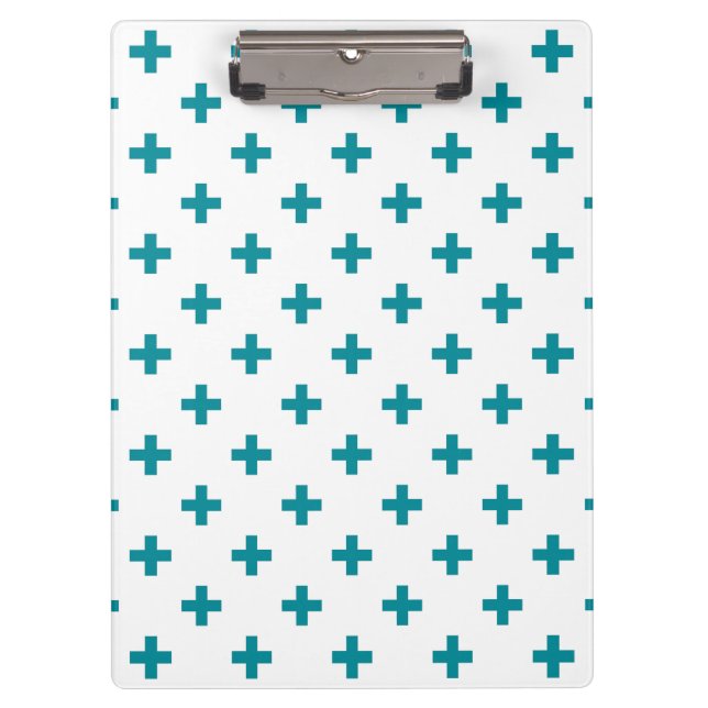 Pranchetas Teal polka cruza em branco (Frente)
