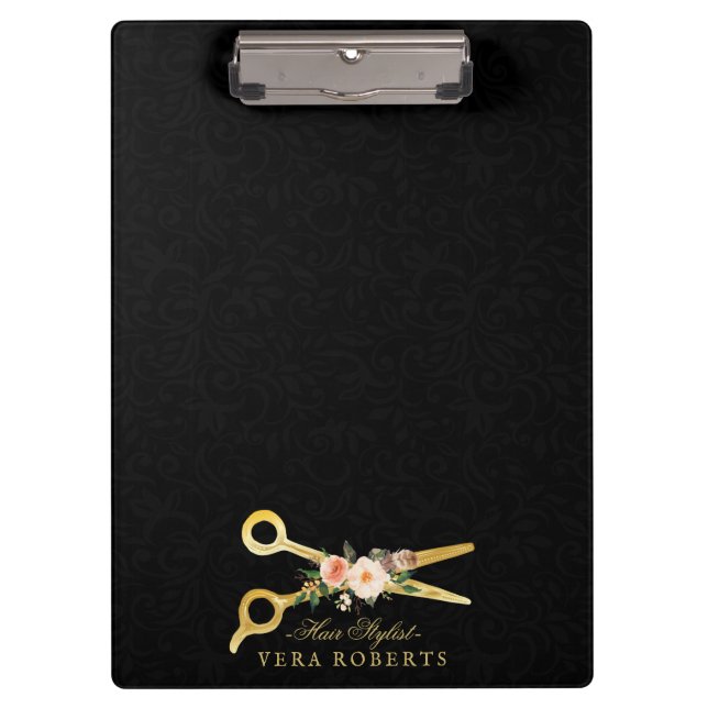 Pranchetas Tesoura de luxo Hair Stylist Damask Floral (Frente)