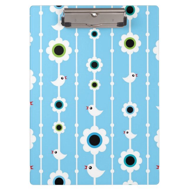 Pranchetas teste padrão do azul do pássaro e das flores (Frente)