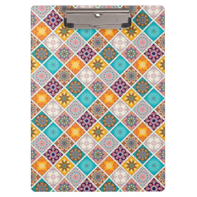 Pranchetas Teste padrão do azulejo da mandala de turquesa da (Frente)