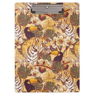 Pranchetas Teste padrão floral tropical com tigre
